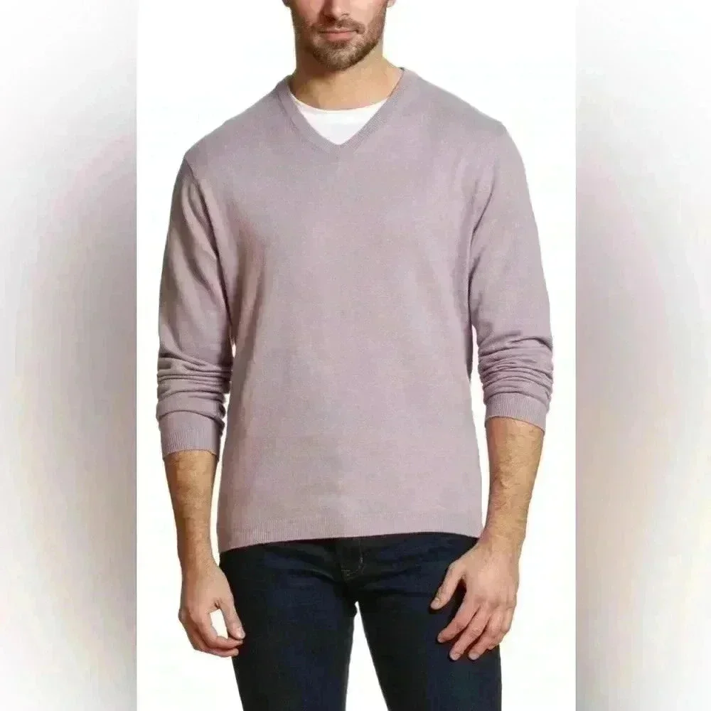 Weatherproof Vintage Mens Cotton Cashmere Plum Colored VNeck Sweater Size Large.